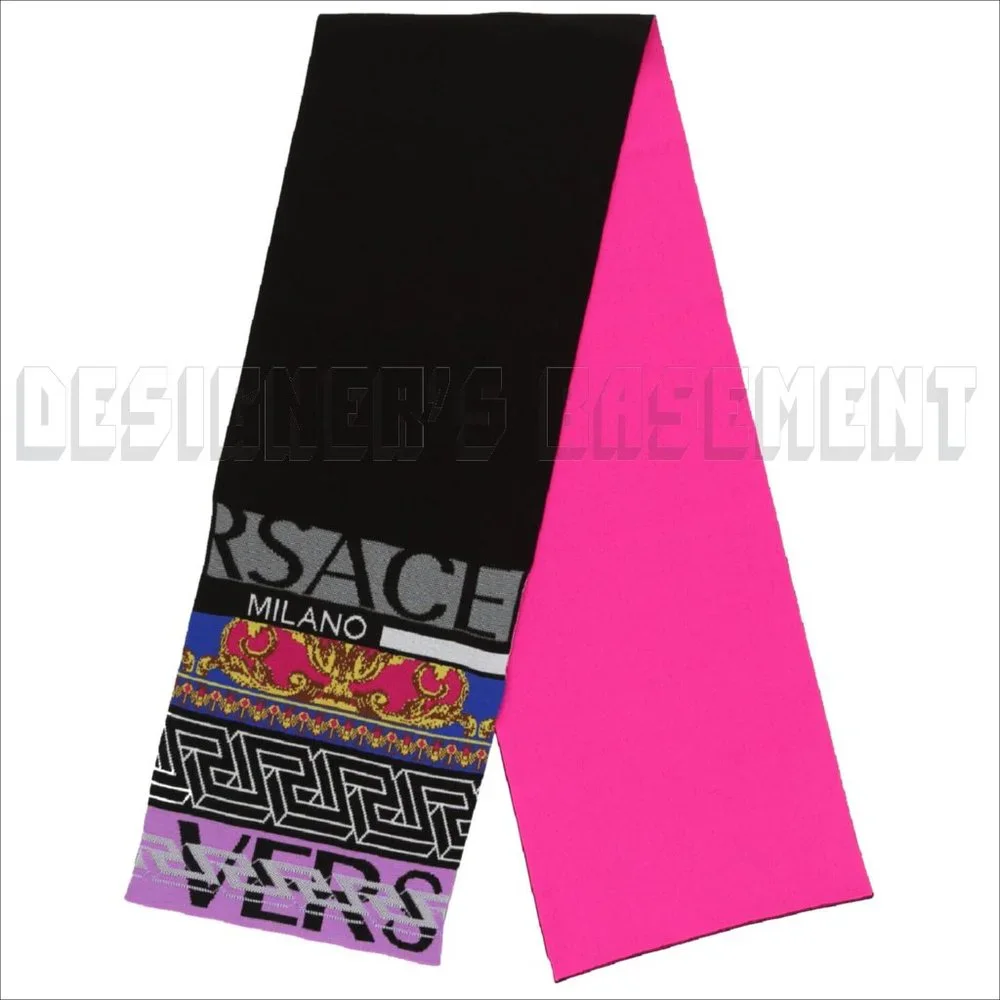 VERSACE Medusa Renaissance Greca Pattern Logo Intarsia wool blend knit scarf NWT - Picture 2 of 10